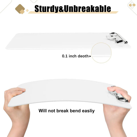 White Plastic Clipboard With Pen Holder And Low Profile Clip 12.5 By 9 Inch Writing Surface A4 And 8.5 By 11 Inch, flexible and durable