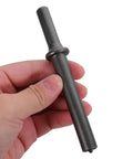 Pneumatic Air Hammer Tool Kit With Solid And Semi Hollow Rivet Heads Steel Construction And Spring Included For Easy Auto Body Smoothing Sheet Metal Shaping And Pro Grade Automotive Repair black steel rivet head held in hand