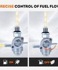 Image showing Two Pack 90 Degree Gas Shut Off Valve Petcock 28-1783-V in ON and OFF positions for 1/4 hose gas generator.