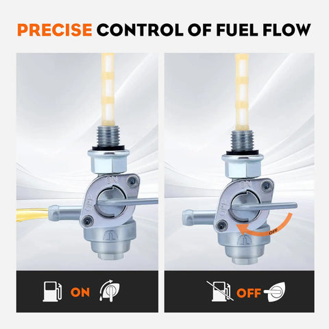 Image showing Two Pack 90 Degree Gas Shut Off Valve Petcock 28-1783-V in ON and OFF positions for 1/4 hose gas generator.