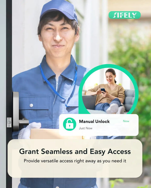 Delivery person using Plug And Play Built In Wifi Smart Door Lock Handle for keyless entry