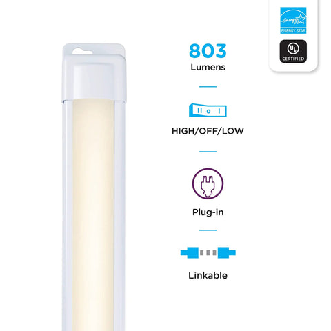 Under Cabinet LED Light Bar 24 Inch Linkable Fixture For Kitchen And Pantry, Warm White 3000K, 90 CRI, About 415 Lumens, Easy Toggle On Off