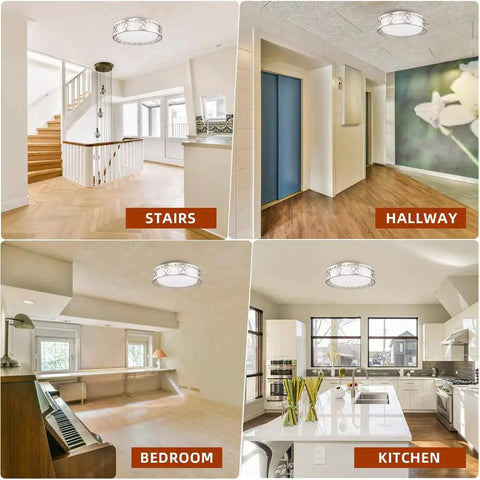 12 Inch Dimmable LED Flush Mount Ceiling Light Featuring 1100 To 1400 Lumens, 3000K Warm White in stairs, hallway, bedroom, and kitchen