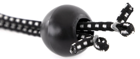 Close-up of Beefy Heavy Duty Ball Bungee Cord 11 Inch With 1 Inch Nylon Ball For Indoor Outdoor Tarp Tie Down And Securement Pack Of 25 Black