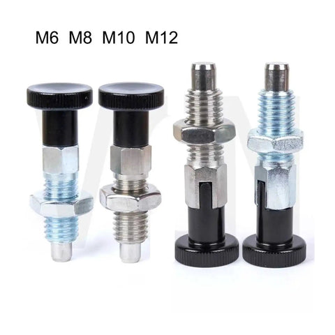 Heavy Duty Indexing Plunger With Contoured Handle Spring Loaded Return And Steel Locking Screw, M6 M8 M10 M12 bolts and plungers