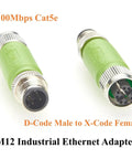 M12 D Code Male To X Code Female Industrial Ethernet Inline Adapter IP67 Waterproof Cat5e Shielded Connector 100Mbps Rugged