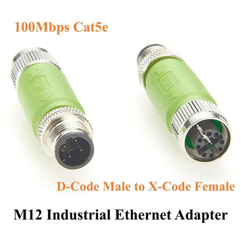 M12 D Code Male To X Code Female Industrial Ethernet Inline Adapter IP67 Waterproof Cat5e Shielded Connector 100Mbps Rugged