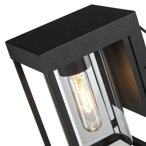 Close-up of 2-Pack Black Outdoor Wall Light Fixtures Exterior Wall Lantern Sconce For Porch And Patio, 9-Inch Tall with clear glass shade