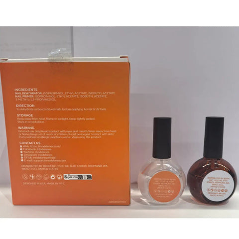 Back packaging of Acid Free Nail Dehydrator And Primer Kit For Bonding Gel And Acrylic Manicures Hema Free Prep Top Coat Included