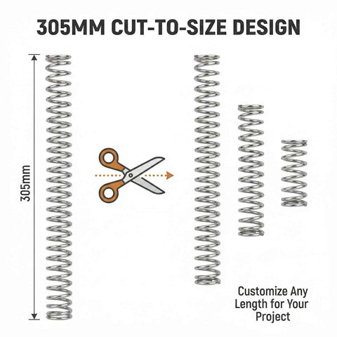 304 Stainless Steel Compression Spring 0.8mm Wire, 10mm Outer Diameter, 305mm Length, cut-to-size design illustration