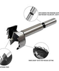 Close-up view of a heavy duty wood drill bit with sharp teeth, part of the Heavy Duty Five Piece Wood Drill Bit Set Featuring Self Centering Tips.