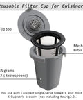 Reusable Filter Cup For Cuisinart HomeBarista Coffee Maker Gray 2 Pack showing mesh filter and flip top