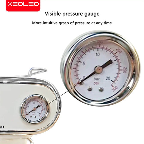Visible pressure gauge on Built In Burr Grinder Espresso Machine With Quiet Operation And Smart Tamping Station For Fresh Ground Coffee Every Time Vintage Style Coffee Maker For Home Barista Vibes.