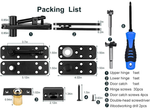 Heavy Duty 360 Degree Pivot Hidden Door Hinge With Thickened Solid Stainless Steel Construction And 570 Lb Load Capacity For Secret Doors Bookcases Murphy Doors And Shelf Doors Includes Hardware Kit, shown with full hardware set including hinges, screws, and tools.