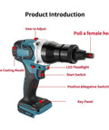 Beefy Brushless Electric Rivet Gun Kit With Automatic Riveter Heads Pro Grade Riveter Tool Set, labeled parts overview