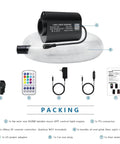 Packing contents of Mini 6W RGBW Fiber Optic Star Ceiling Kit with Music Activated Twinkle Lights, remote, fibers, adaptors, cables.