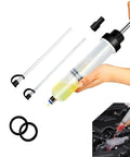 Heavy Duty 200Cc Manual Oil Extractor Pump With Two Spare Tubes To Pull Brake Fluid Or Drain Engine Oil And Swap Coolant Fast Keep Your Car Running Sweet And Tackle Maintenance With Zero Sweat Tonight in use with hand and spare tubes.