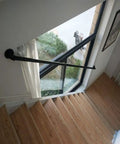 Rock Solid Adjustable Stair Banister Handrail One To Twenty Feet Indoor Outdoor Loft Railing With Hella Smooth Wrought Iron Galvanized Pipe and Industrial Wall Mounted Non Slip Safety Grip Heavy Duty Metal on staircase.