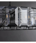 Sleek Modern Black Crystal Ceiling Pendant Light Large Round Hanging Lamp With Polished Stainless Steel Construction showcasing faceted crystal rods.