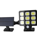 Eminchu Solar Flood Light for Patio Yard, 240 LED with solar panel, motion sensor, and 10 LED bulbs.