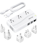 Travel Voltage Converter 220V To 110V With 4 USB Ports, 250W Power Adapter For Europe And Worldwide, 5 adapters visible