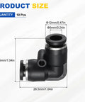 Push To Connect 90 Degree Pneumatic Tube Elbow Fittings Black Plastic Ten Pack Pro Grade Quick Connect product dimensions