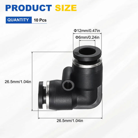 Push To Connect 90 Degree Pneumatic Tube Elbow Fittings Black Plastic Ten Pack Pro Grade Quick Connect product dimensions