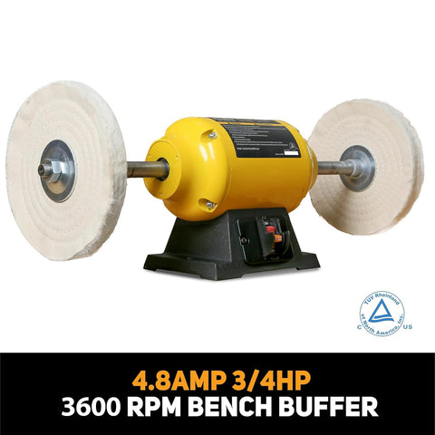 Powerful Three Quarter HP Bench Buffer Polisher With 3600 RPM 8 Inch Dual Cotton Wheels Low Noise For Jewelry Metal Wood Jade Knife