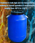 Blue Go To Large Open Top Plastic Storage Barrel 30L HDPE Drum With Wide Mouth Screw Lid against fiery background