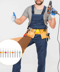 Worker holding drill with Pro Grade Micro Drill Bit Set 0.3-1.2mm Shank Tungsten Carbide Bits for PCB Engraving highlighted