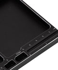 Close-up of Magnetic RC Parts Tray Portable Aluminum Alloy Repair Tray With Magnetic Screw Holder Plate, showing metric ruler