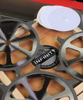Hand holding 8 Inch Stacked Dado Saw Blade Set For 3/4 Inch Dado With Four Blades, Includes 6 Tooth Chippers For Smoother Cuts.