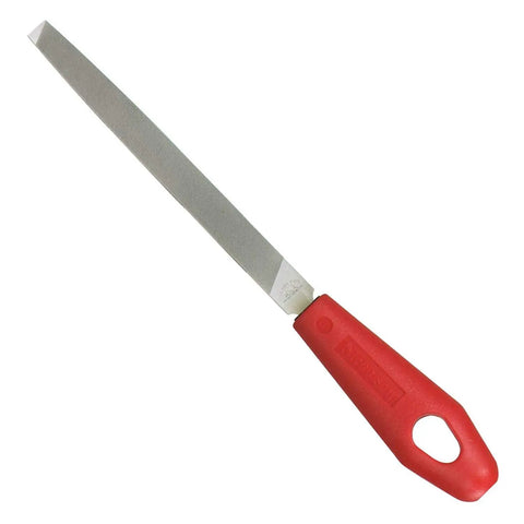 8 Inch Mill Bastard Single Cut File With Handle For Sharpening Mills And Circular Saws, rectangular shape, red handle
