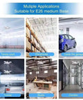 Image showing applications of Four Pack LED Garage Lights Deformable Trilights Ceiling Fixture in various settings like garage and warehouse.