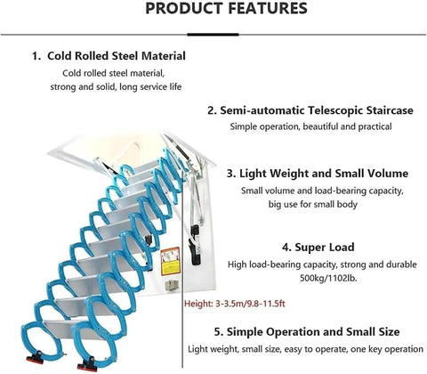 No Sweat Automatic Attic Pull Down Ladder With Rock Solid Telescopic Fold Design Heavy Duty Retractable Handrails And Remote Control For Quick Easy Loft Access 80X120 Cm features cold rolled steel, semi-automatic telescopic staircase.