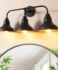 Farmhouse 25 Inch Vanity Light Fixture With Three Lights Over Mirror Rustic Wall Sconce In Metal Lampshade For Bathroom Durable Rustproof