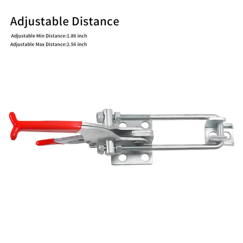 2 Pack Heavy Duty Toggle Clamp 2000 Lbs Holding Capacity with self lock U-bolt adjustable latch and antislip hand grip close-up.