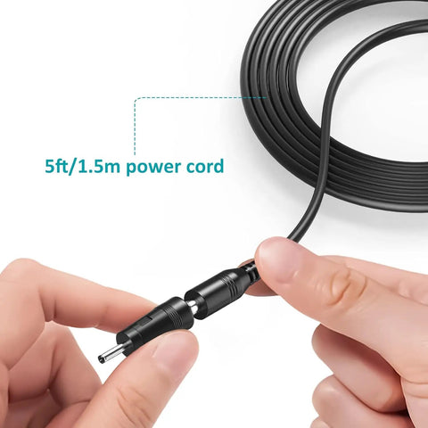 Hands holding 5ft power cord from Do It All 24W AC To DC Power Adapter Kit For LED Strips CCTV Cameras Routers And Speakers