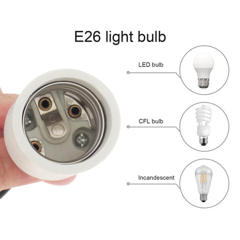 Close-up of Ceramic E26 Light Socket With 10 Inch Lead Wire Porcelain Medium Base Lamp Holder showing compatibility with LED, CFL, incandescent bulbs.