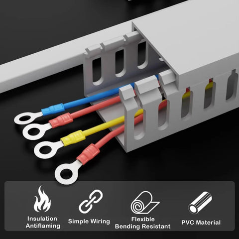 Open Slot Cable Management Raceway Kit With Cover For Under Desk Setup, PVC Wire Duct System To Hide Ethernet And Power Cables, 50 Pack 4x4 Inch