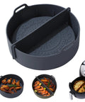 Reusable Air Fryer Silicone Liners Set With 2 Liners And Split Strip For 5 Qt And Up, heat-resistant gray pot liners