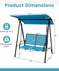 Outdoor Patio Swing For Two With Adjustable Canopy Heavy Duty Metal Frame Breathable Seat Fabric Dimensions Diagram