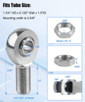 Beefy Heavy Duty 1.25 Inch Rod End Heim Joint Kit With Left And Right Threads For 1.75 Inch OD Tubing 0.120 Inch Wall And Two And Five Eighths Inch Mounting Width 12 TPI Shafts Includes Both Sides, threaded rod end and hardware