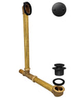 No Fuss Above Floor Bathtub Overflow Drain Kit With Tip Toe Drain Valve and Two Hole Cover Matte Black, brass body, for easy installation.