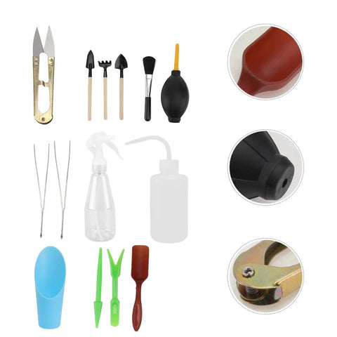 Succulent Planting Tools Set With Watering Pot And Spraying Bottle, 14 Piece All In One Gardening Supplies Kit For Indoor Plant Care And Bonsai Maintenance, Plus Complete Durable Ergonomic Tools For Easy Transplanting And Pruning, shown with mini tools