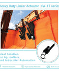 12V Beefy High Force Linear Actuator With 850 Lbs Push Pull, 30 Inch Stroke, Industrial Grade Heavy Duty Actuator, IP65 Protection For Agriculture And Automotive Use, PA17 on orange machinery