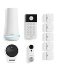 9 Piece Wireless Home Security System Gen 3 With Outdoor Camera And Video Doorbell displayed with sensors and keypad.