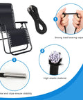 Heavy Duty Replacement Elastic Cords For Zero Gravity Chairs 4 Pack Universal Black Rubber Bungee Straps shown with a lounge chair.