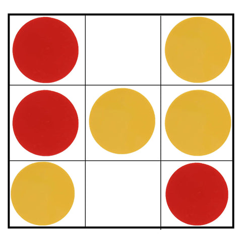Totally Kid Approved Two Color Counters 100 Pack In Heavy Duty Plastic Case showing red and yellow discs arranged in a grid for math practice.