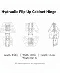 Hydraulic Flip Up Cabinet Hinge With Damping For RV Overhead Storage, dimensions and diagram view